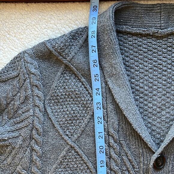 Cable Knit Gray Cardigan Sweater Mens Medium Cottagecore Wool Blend Academia - Picture 5 of 10
